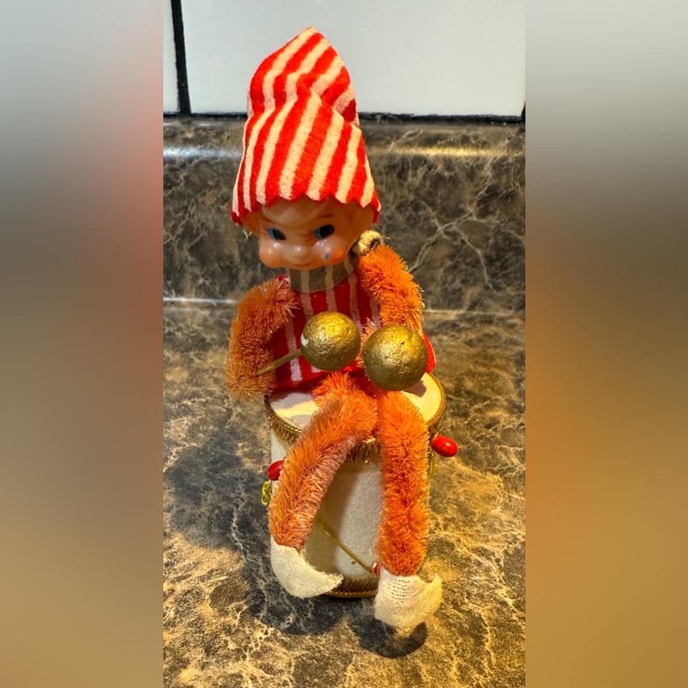 Vintage Striped Japanese Elf Doll with Drum Ornament